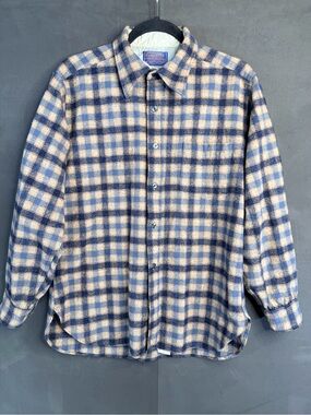 Vintage Pendleton Wool Board Shirt Large Flannel Plaid Navy Blue 70s USA Unisex